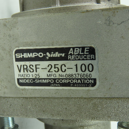 Nidec Shimpo VRSF-25C-100 1:25 Ratio Gear Reducer W/ M-Z1-IAA100-TA Servo Motor