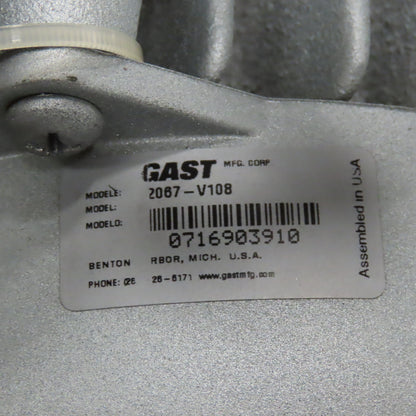 Gast 2067-V108 80 Gallon Tank Vacuum Pump System 1-1/2Hp 230/460V