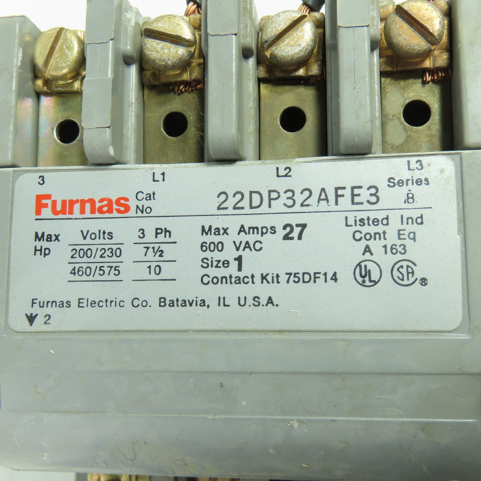 Furnas 22DP32AFE3 Size 1 3Ph Reversing Motor Starter 27A 600VAC 120V Coil