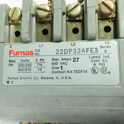 Furnas 22DP32AFE3 Size 1 3Ph Reversing Motor Starter 27A 600VAC 120V Coil