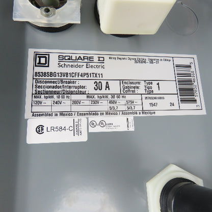 Square D 8538SBG13V81CFF4P51TX11 Size 0 Combination Motor Starter 30A Fusible