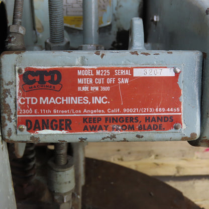 CTD M225 2HP 12" Manual Abrasive Miter Metal Saw 208-230/460V 3PH Tested 3900rpm