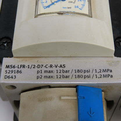 Festo MS6-LFR-1/2-D7-C-R-V-AS Pneumatic Filter Regulator Valve Assembly 12 Bar