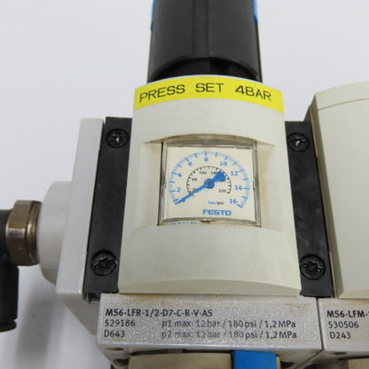 Festo MS6-LFR-1/2-D7-C-R-V-AS Pneumatic Filter Regulator Valve Assembly 12 Bar