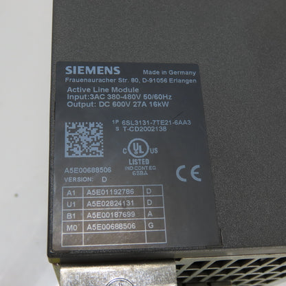 Siemens 6SL3131-7TE21-6AA3 Active Line Module 380-480VAC Input 16KW 27A Output