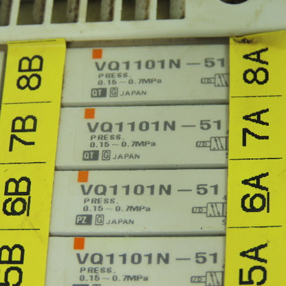 SMC 9-Slot Pneumatic Valve Manifold Bank (8)VQ1101N-51 (1)VQ1201N-51 0.7MPA 24VD