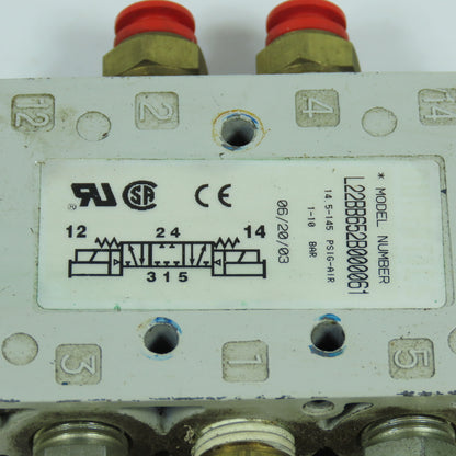 Numatics L22BB652B000061 5/3 Double Solenoid Valve 145PSIG 24VDC Coil 1/4"