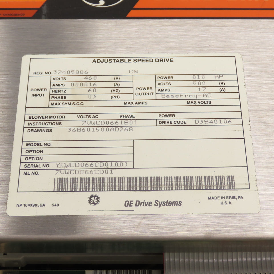 General Electric 7VWCD066CD01 10HP Adjustable Speed Drive 500V 10HP 17A 3PH