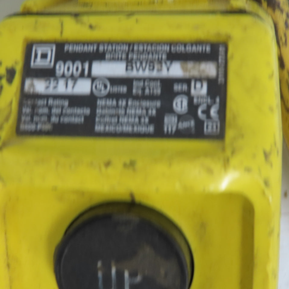 Square D BW93Y Hoist Pendant Station Control Wand W/12' Cord 3 Wire W/Ground