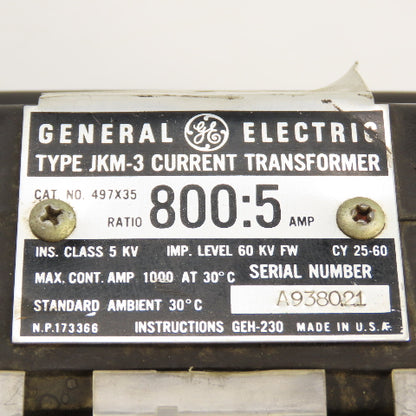General Electric 497X35 Type JKM-3 Current Transformer Ratio 800:5 Amp