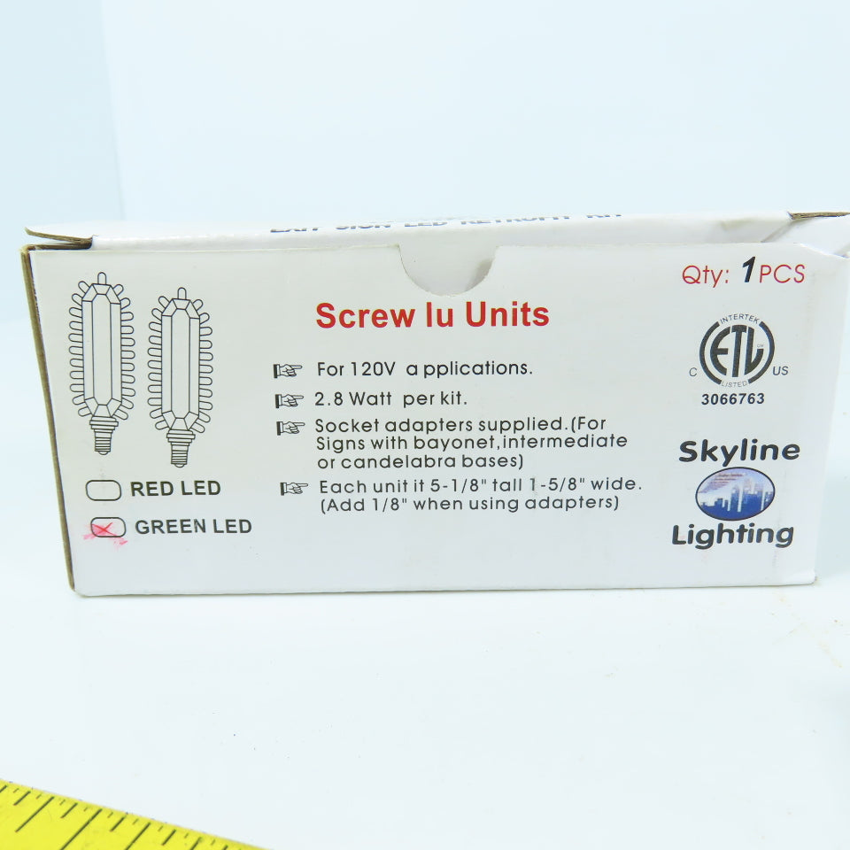Skyline 3066763 Green LED Exit Sign Retrofit Unit Screw In 120V 2.8W W/ Adapter