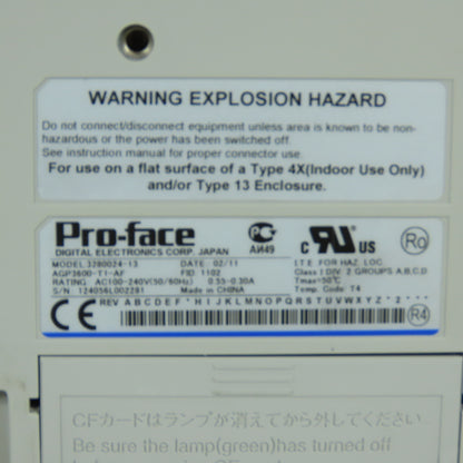 Pro-Face AGP3600-T1-AF 3280024-13 12" Touch Screen Operator Interface 100-240VAC