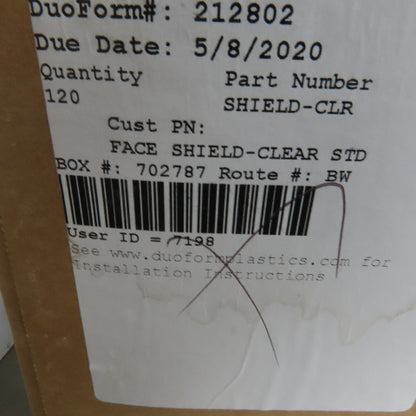 DUO Form Face Shield Reusable Protective Cover Clear Mask Anti-Splash Lot of 134
