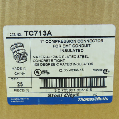 Thomas & Betts TC713A 1" Straight Compression Connector EMT Conduit Box Of 25