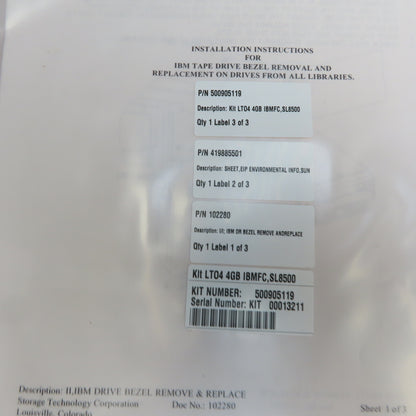 SUN ORACLE IBM LT04 4GB IBF'SL8500 Kit 500905119 Storeagetek T1000 Tape Drive