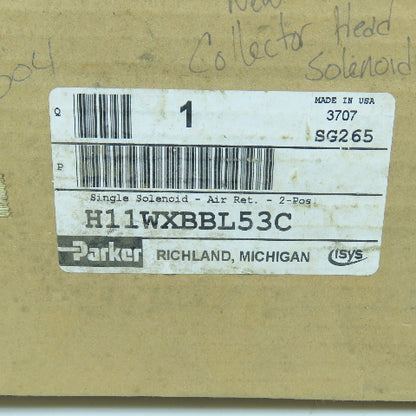 Parker H11WXBBL53C 2 Position Pneumatic Solenoid Valve 120V Coil 145PSIG NEW