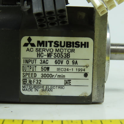 Mitsubishi HC-MFS053B 50W AC Servo Motor 60V 3000RPM 3PH 0.9A