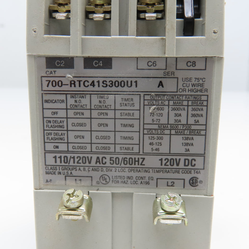 Allen Bradley 700-RTC41S300U1 110/120V Type RTC Fixed Time Delay Timer