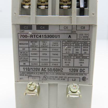 Allen Bradley 700-RTC41S300U1 110/120V Type RTC Fixed Time Delay Timer