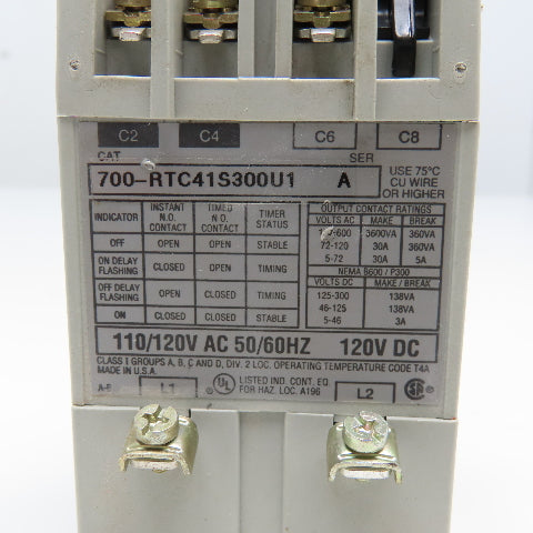 Allen Bradley 700-RTC41S300U1 110/120V Type RTC Fixed Time Delay Timer