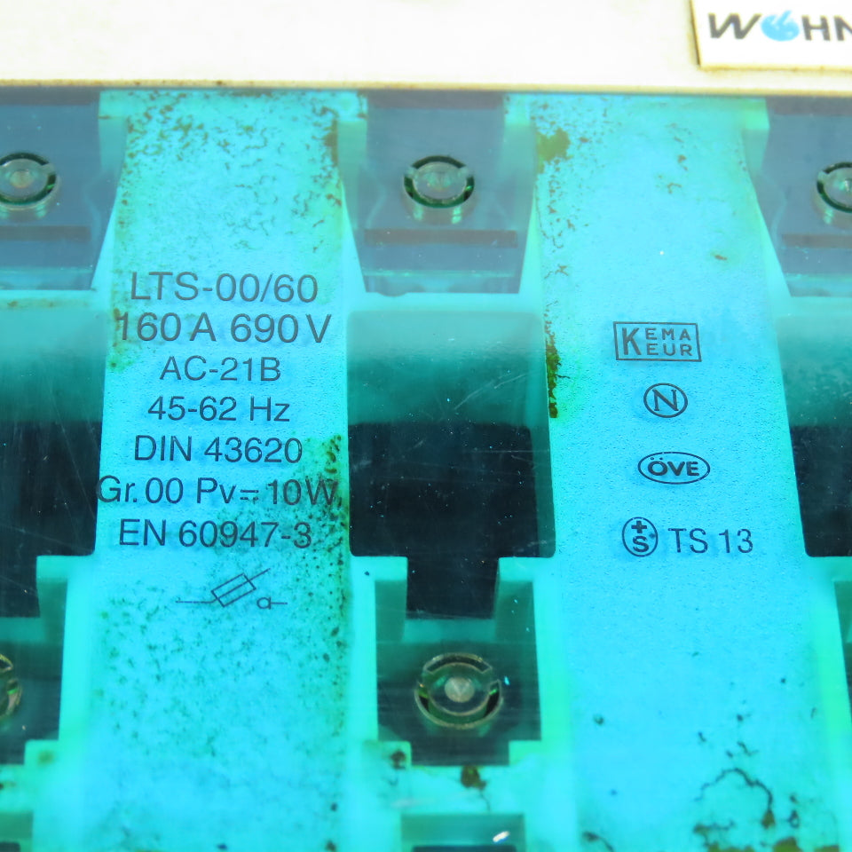 Wohner LTS-00/60 3-Pole Fuse Holder 60A 690V Panel Mount