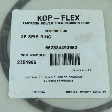Emerson 662384493962 2304996 Kop-Flex Gear Coupling 2P Spirolox Ring