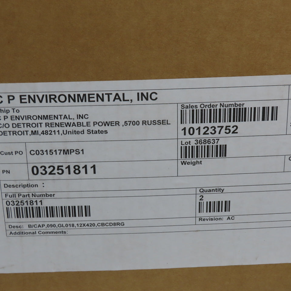 C P Envirmental 03251811 Dust Collector Bag B/CAP 090 GL018 12x420 CBCD8RG Lot/6