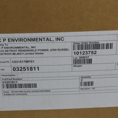 C P Envirmental 03251811 Dust Collector Bag B/CAP 090 GL018 12x420 CBCD8RG Lot/6