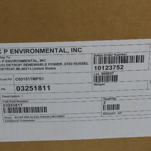 C P Envirmental 03251811 Dust Collector Bag B/CAP 090 GL018 12x420 CBCD8RG Lot/6