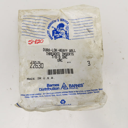 Dura-Lok 22630 7/8"-9 UNC Heavy Wall Threaded Insert Bag Of 3