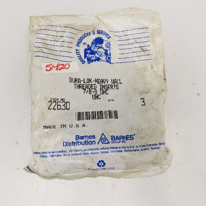 Dura-Lok 22630 7/8"-9 UNC Heavy Wall Threaded Insert Bag Of 3