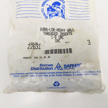 Dura-Lok 22631 1/8" UNC Heavy Wall Threaded Insert Bag Of 3