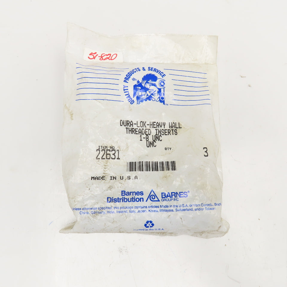 Dura-Lok 22631 1/8" UNC Heavy Wall Threaded Insert Bag Of 3