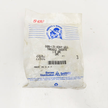 Dura-Lok 22631 1/8" UNC Heavy Wall Threaded Insert Bag Of 3