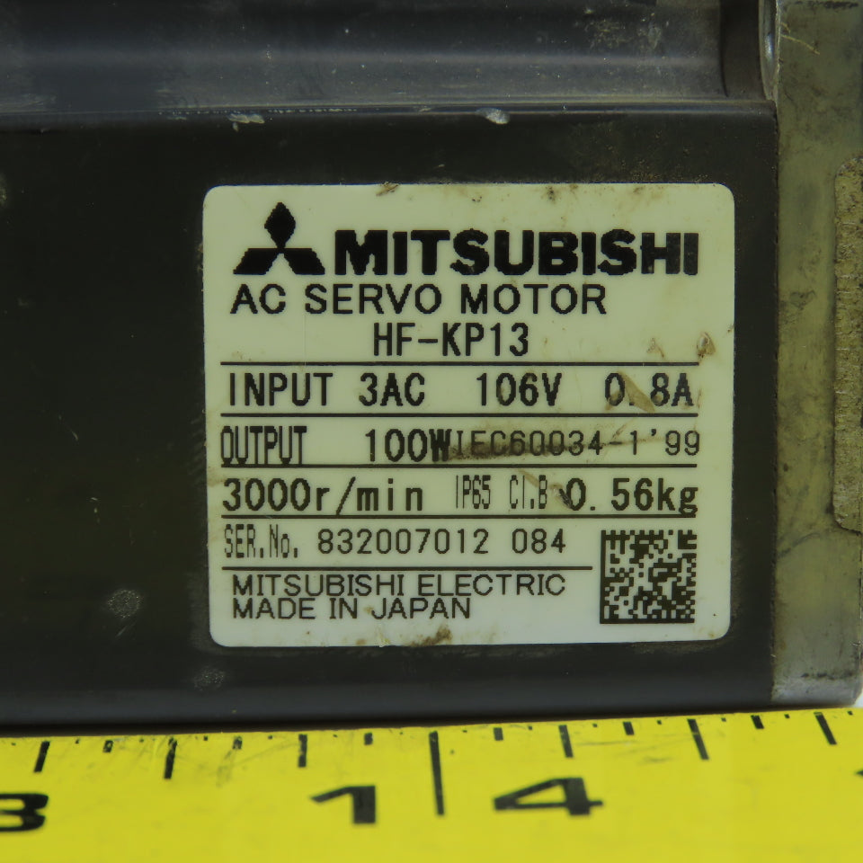Mitsubishi HF-KP13 100W AC Servo Motor 3000RPM 3PH 106V 0.8A 8mm Shaft