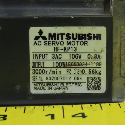 Mitsubishi HF-KP13 100W AC Servo Motor 3000RPM 3PH 106V 0.8A 8mm Shaft