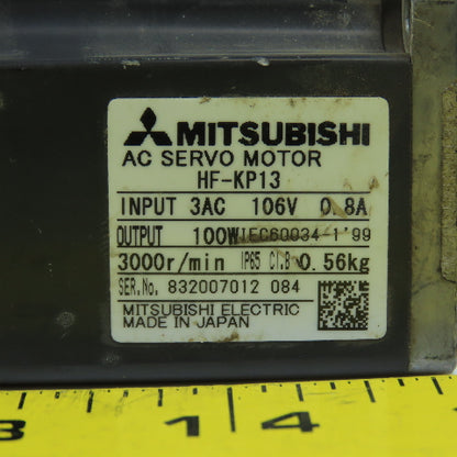 Mitsubishi HF-KP13 100W AC Servo Motor 3000RPM 3PH 106V 0.8A 8mm Shaft