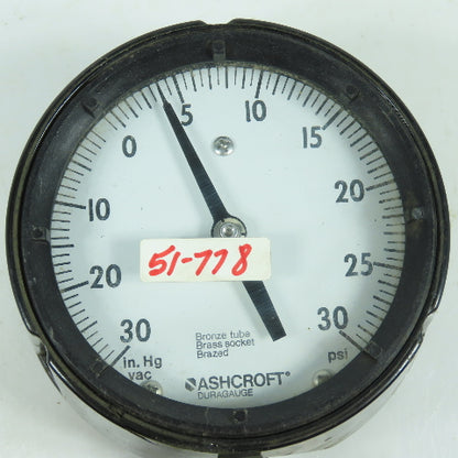 Ashcroft DuraGauge 4" Pressure Gauge 0-30 In Hg. Vac 0-30 PSI