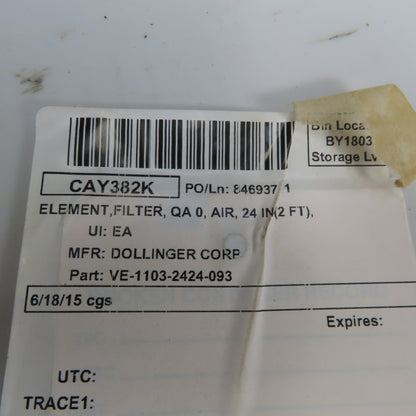 Dolinger VE-1103-2424-093 Washable Panel Filter Element 23-3/8" x 23-1/2"x 2"
