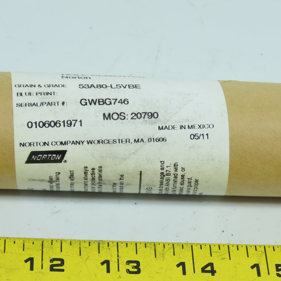 Norton 53A80-L5VBE GWBG746 Alundum Grinding Wheels 1.562" x 3.125" x 3/4" Lot/3