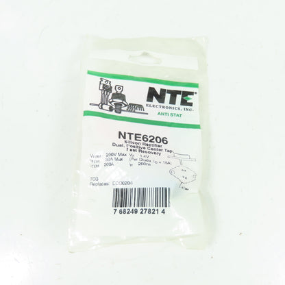 NTE NTE6206 Fast Recovery Silicone Rectifier Dual Positive Center Tap 200V 30A