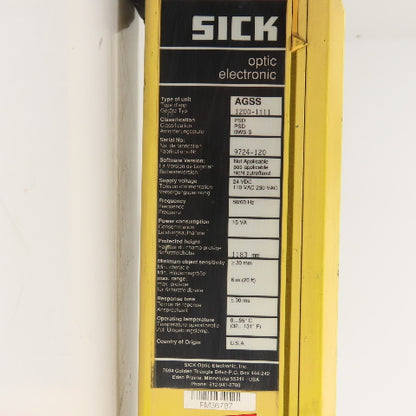 Sick 1200-1111 AGSS Safety Light Curtain Transmitter 1183mm H x 6m Range