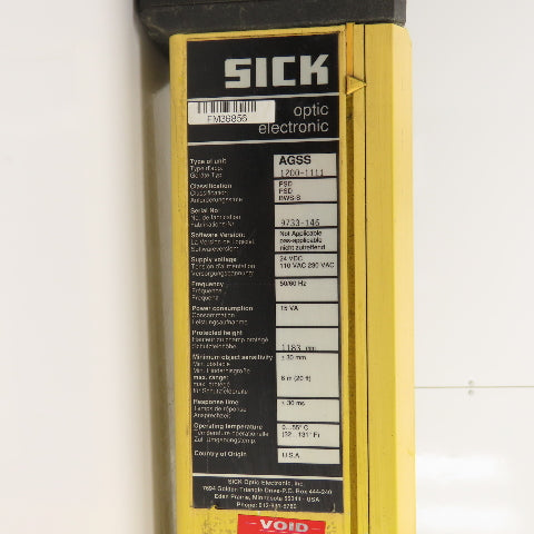 Sick 1200-1111 AGSS Safety Light Curtain Transmitter 1183mm H x 6m Range