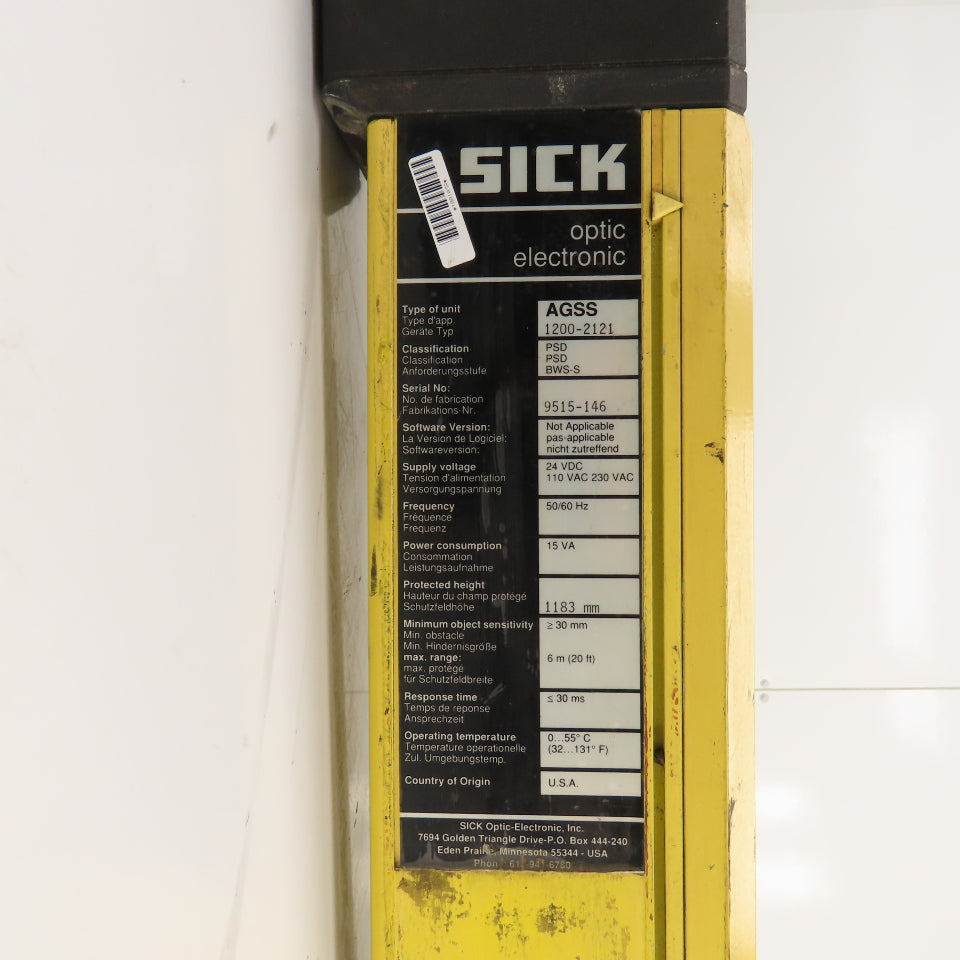 Sick 1200-2121 AGSS Safety Light Curtain Transmitter 1183mm H x 6m Range