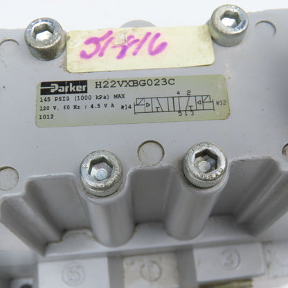 Parker H22VXBG023C 2 Position Double Solenoid Valve 120V Coil 1/2" NPT Manifold