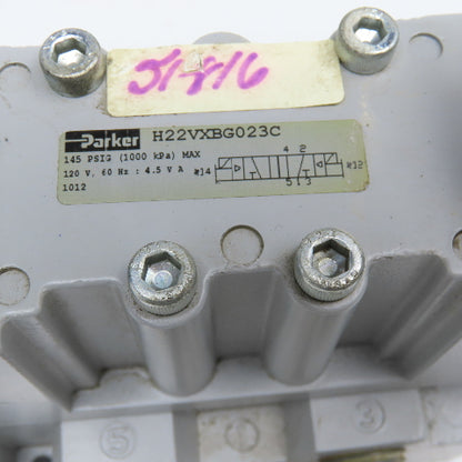 Parker H22VXBG023C 2 Position Double Solenoid Valve 120V Coil 1/2" NPT Manifold