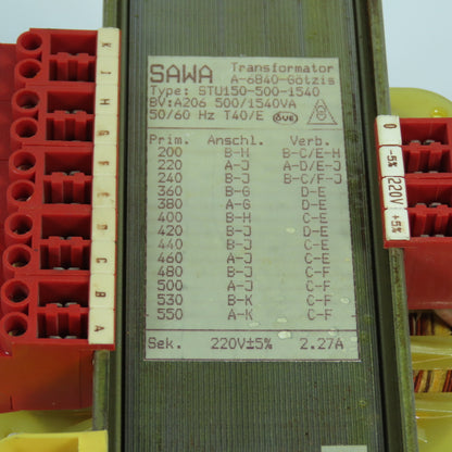 Sawa STU150-500-1540 500/1540VA Transformer Pri 200 To 550V Sec 220V +5% 2.27A