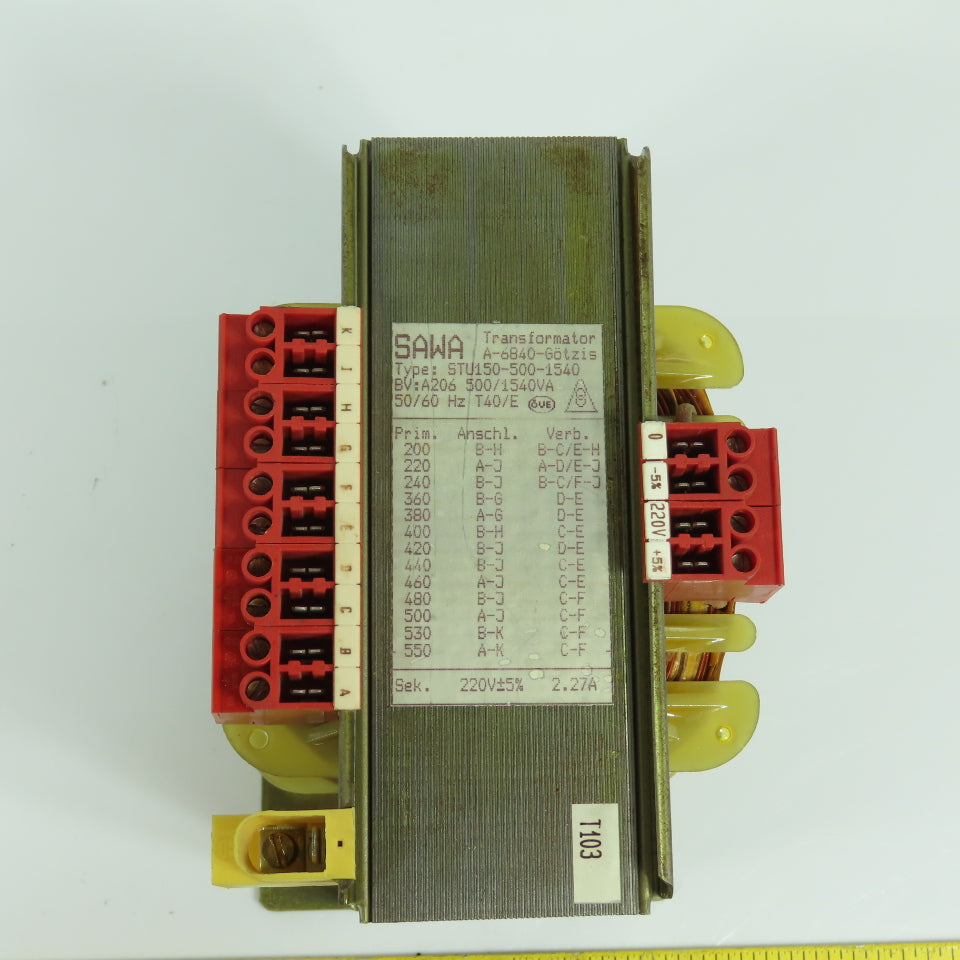 Sawa STU150-500-1540 500/1540VA Transformer Pri 200 To 550V Sec 220V +5% 2.27A