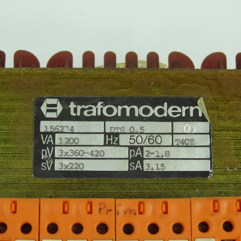 Trafomodern 156274 1200VA Transformer Pri 360-420V Sec 220V 3PH 50/60HZ T40E