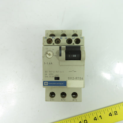 Telemecanique GV2-RT06 3 Pole Manual Motor Starter 600V 1Hp 1-1.6A Trip